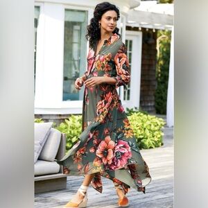 Soft surroundings provencia floral lightweight Asymmetrical Midi Dress Large